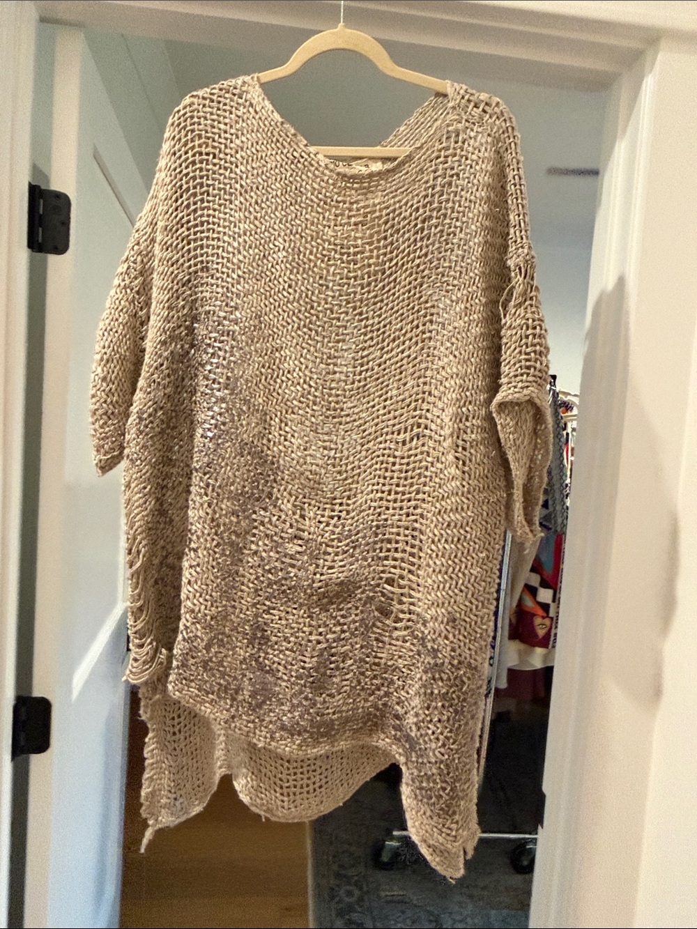 Amano by Lorena Lang Oversized Open weave tan Sweater tunic (bw)